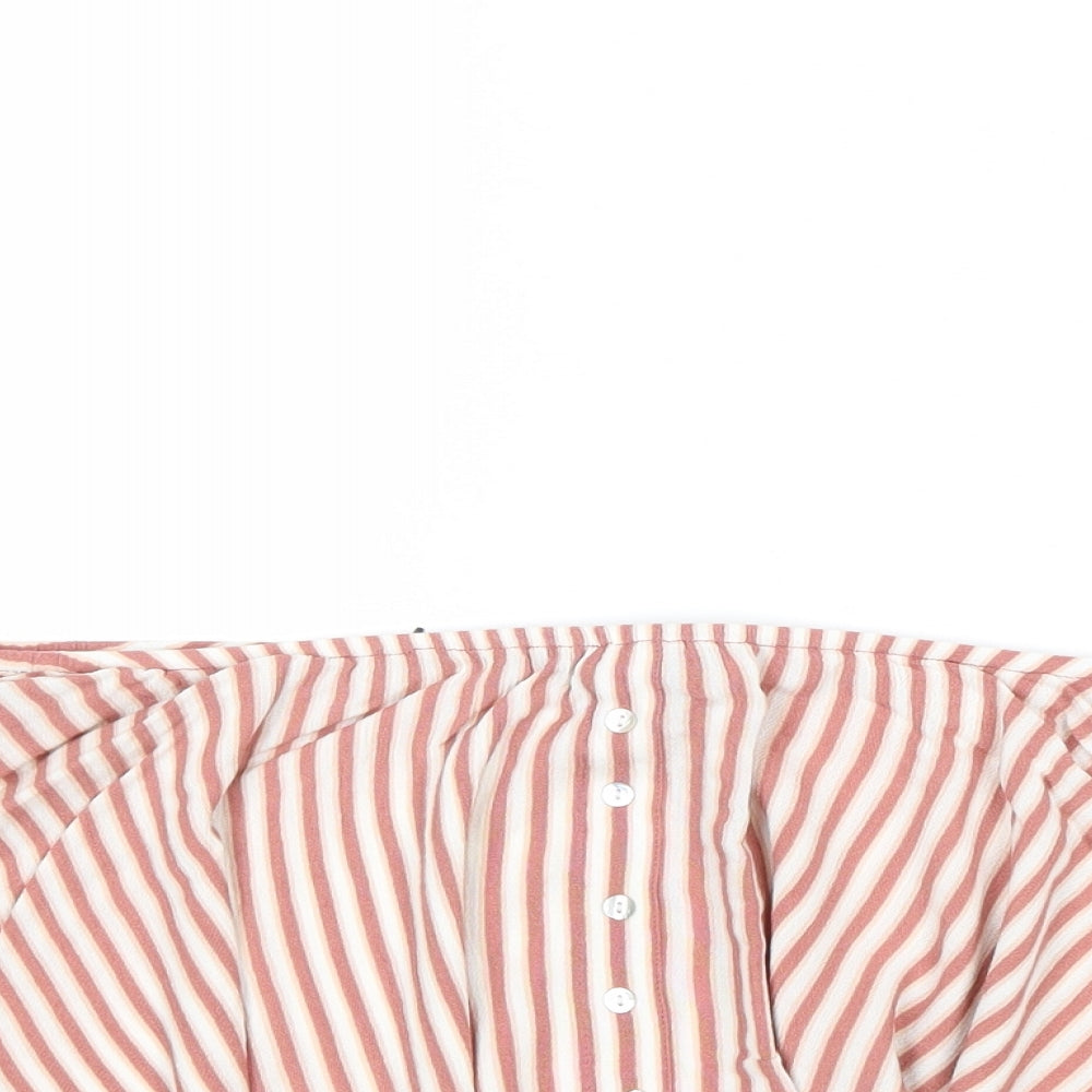 Primark Womens Pink Striped Viscose Cropped Tank Size 12 Off the Shoulder