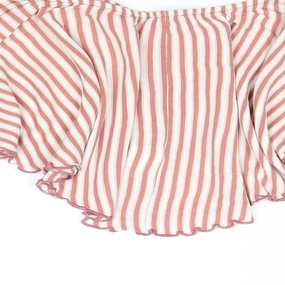 Primark Womens Pink Striped Viscose Cropped Tank Size 12 Off the Shoulder