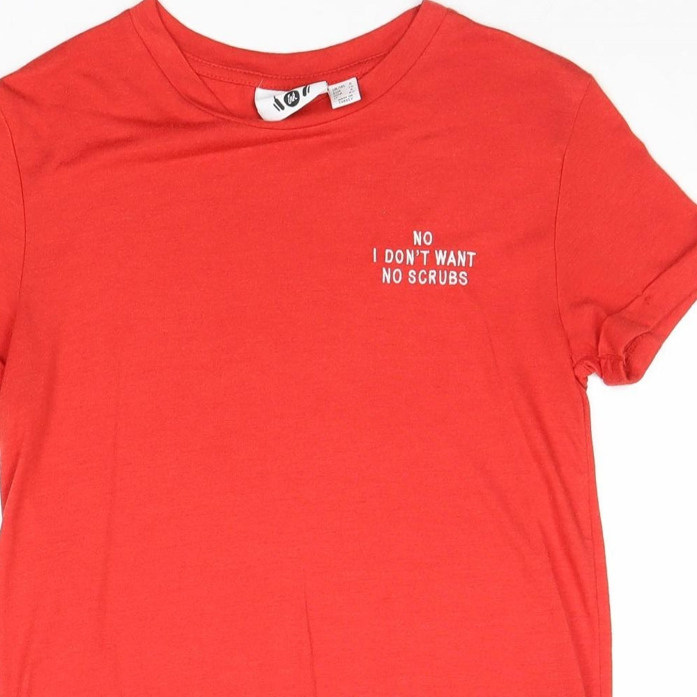 Primark Womens Red Polyester Basic T-Shirt Size 8 Round Neck - No I Don't Want No Scrubs