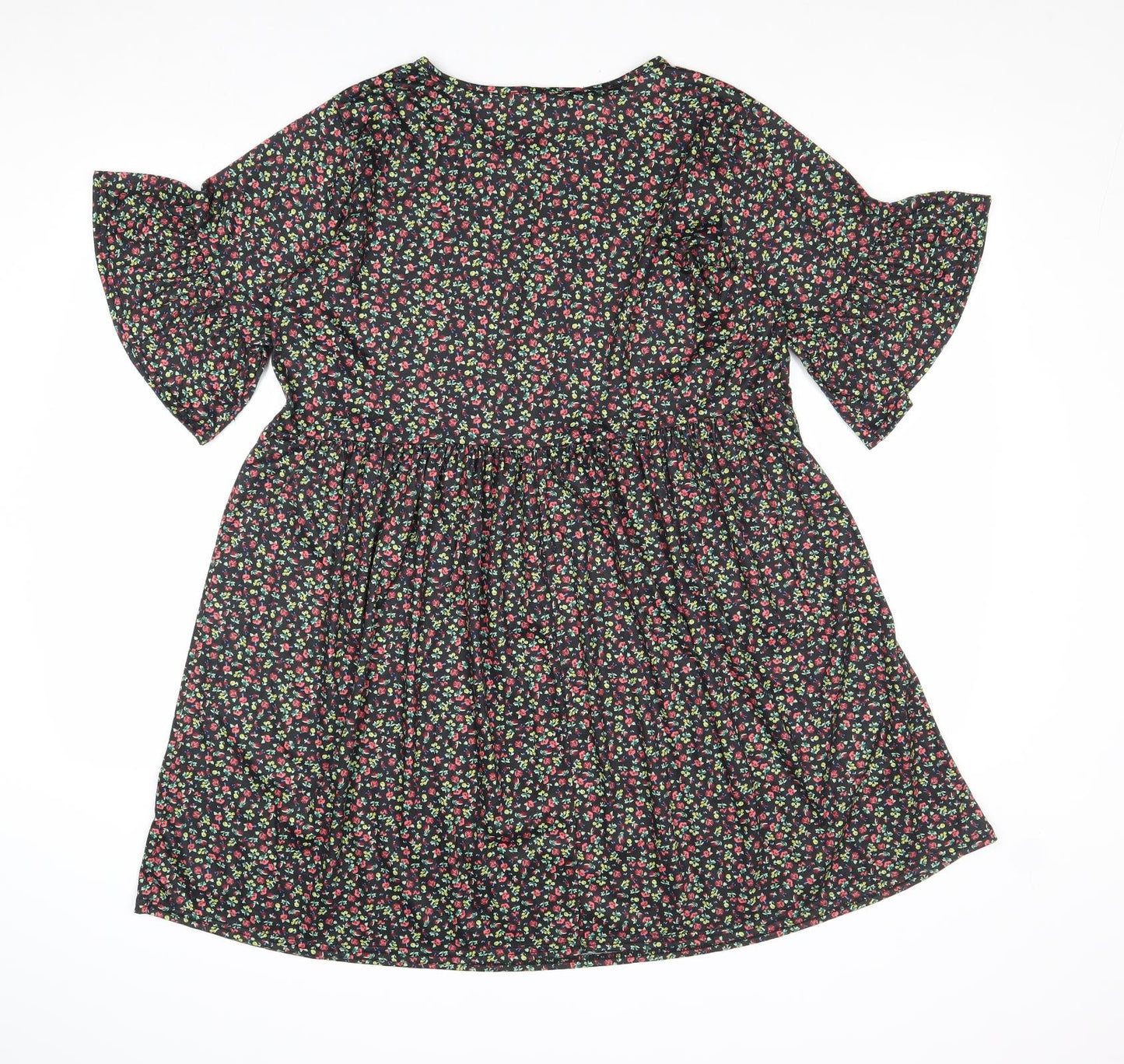 In the Style Womens Black Floral Polyester A-Line Size 8 Round Neck Pullover