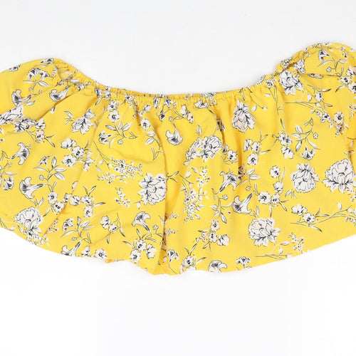 Cameo Rose Womens Yellow Floral Polyester Cropped Tank Size 12 Off the Shoulder