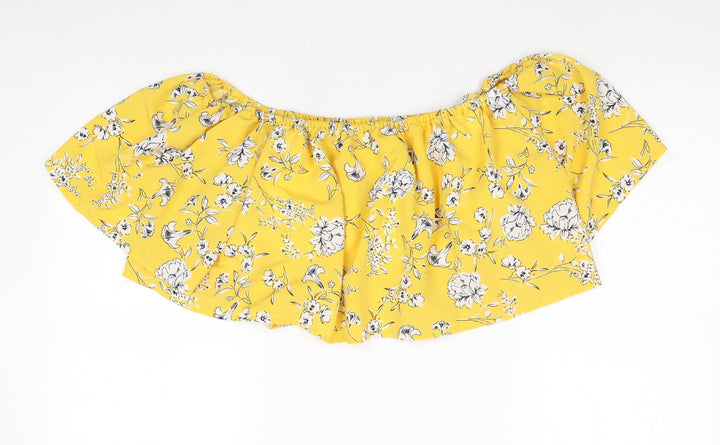 Cameo Rose Womens Yellow Floral Polyester Cropped Tank Size 12 Off the Shoulder