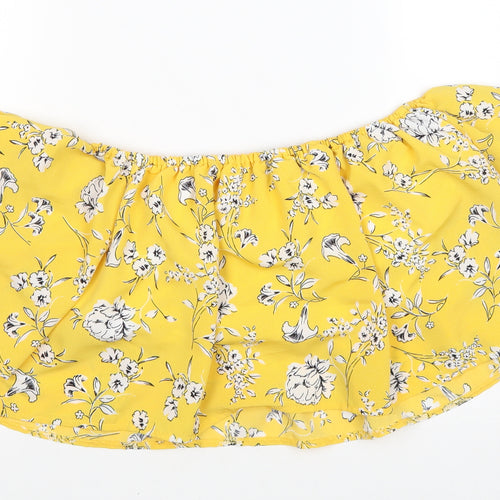 Cameo Rose Womens Yellow Floral Polyester Cropped Tank Size 12 Off the Shoulder