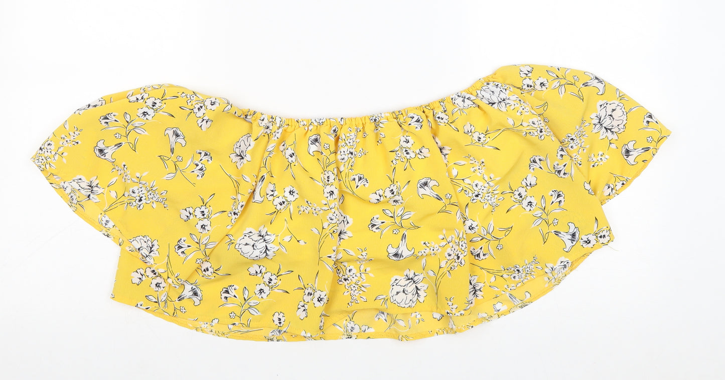 Cameo Rose Womens Yellow Floral Polyester Cropped Tank Size 12 Off the Shoulder