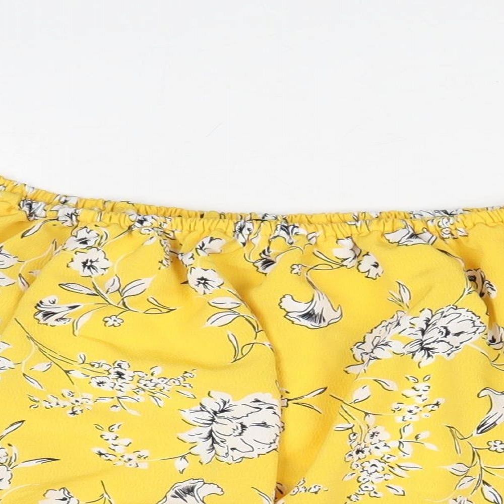 Cameo Rose Womens Yellow Floral Polyester Cropped Tank Size 12 Off the Shoulder