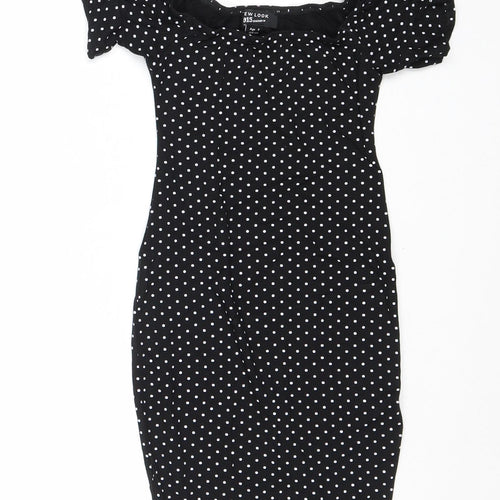 New Look Girls Black Polka Dot Viscose Shift Size 9 Years Off the Shoulder Pullover