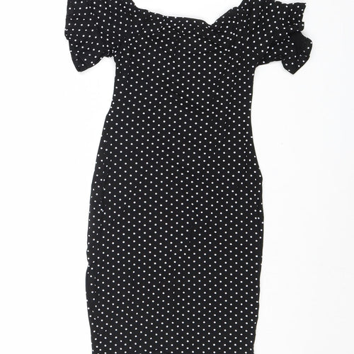 New Look Girls Black Polka Dot Viscose Shift Size 9 Years Off the Shoulder Pullover