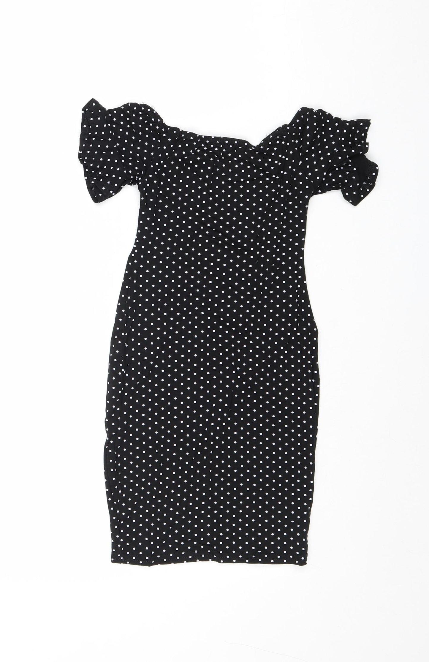 New Look Girls Black Polka Dot Viscose Shift Size 9 Years Off the Shoulder Pullover
