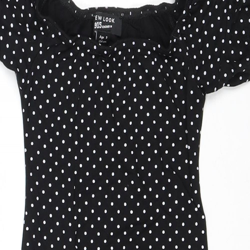 New Look Girls Black Polka Dot Viscose Shift Size 9 Years Off the Shoulder Pullover