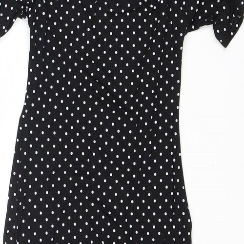 New Look Girls Black Polka Dot Viscose Shift Size 9 Years Off the Shoulder Pullover