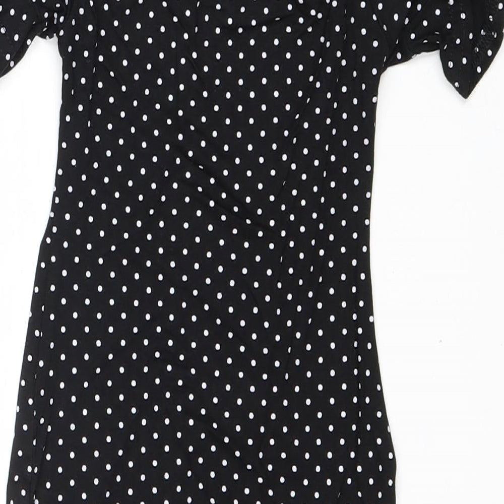 New Look Girls Black Polka Dot Viscose Shift Size 9 Years Off the Shoulder Pullover