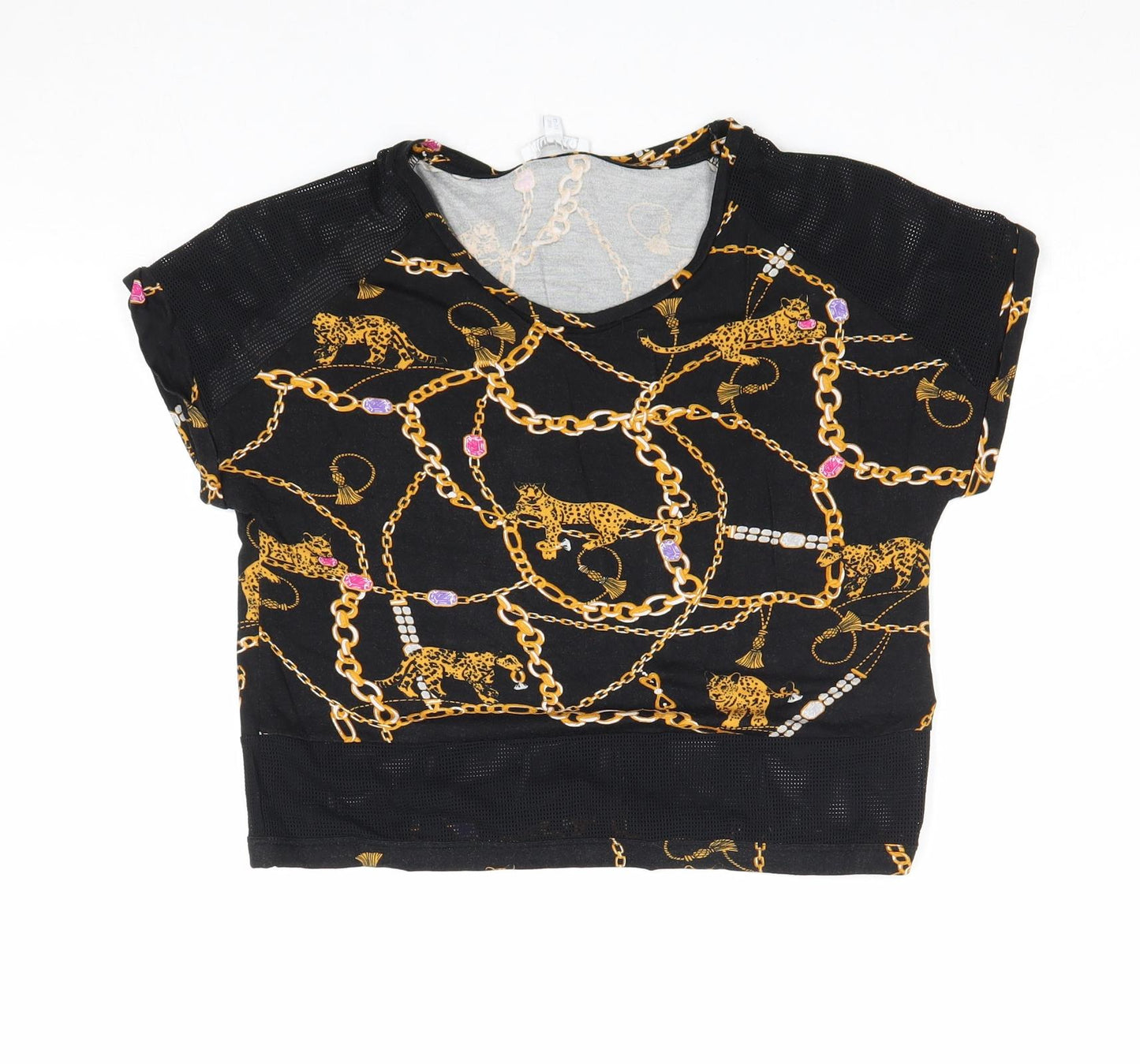 Blue Zoo Girls Black Geometric Viscose Basic T-Shirt Size 11-12 Years Round Neck Pullover