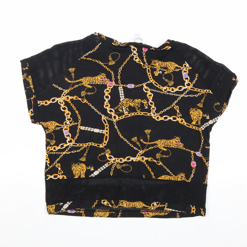 Blue Zoo Girls Black Geometric Viscose Basic T-Shirt Size 11-12 Years Round Neck Pullover