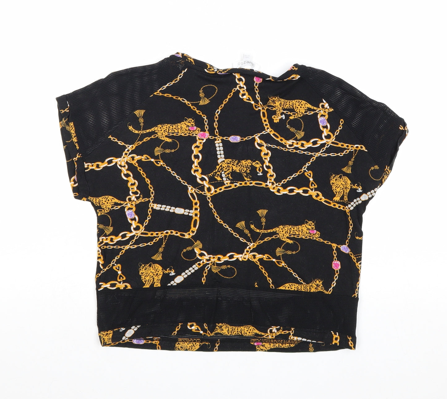 Blue Zoo Girls Black Geometric Viscose Basic T-Shirt Size 11-12 Years Round Neck Pullover