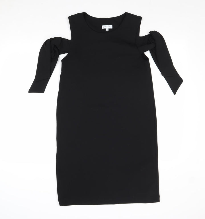 Warehouse Womens Black Polyester A-Line Size 10 Round Neck Pullover - Cold Shoulder
