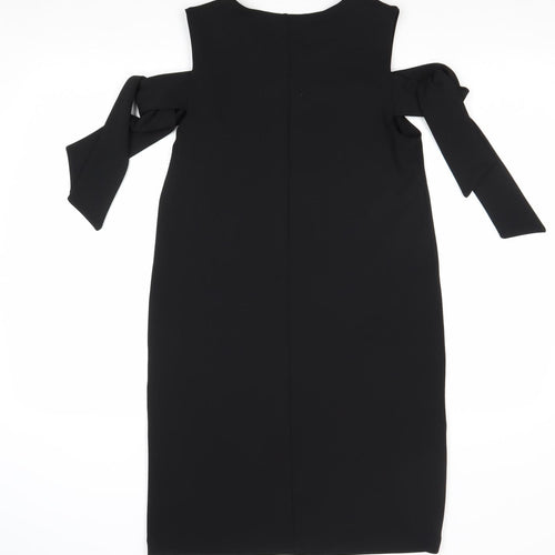 Warehouse Womens Black Polyester A-Line Size 10 Round Neck Pullover - Cold Shoulder