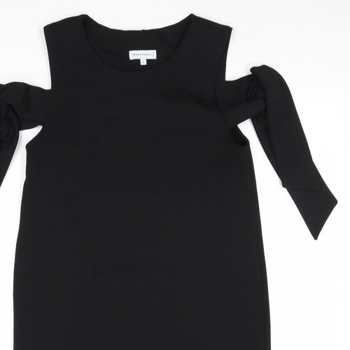 Warehouse Womens Black Polyester A-Line Size 10 Round Neck Pullover - Cold Shoulder