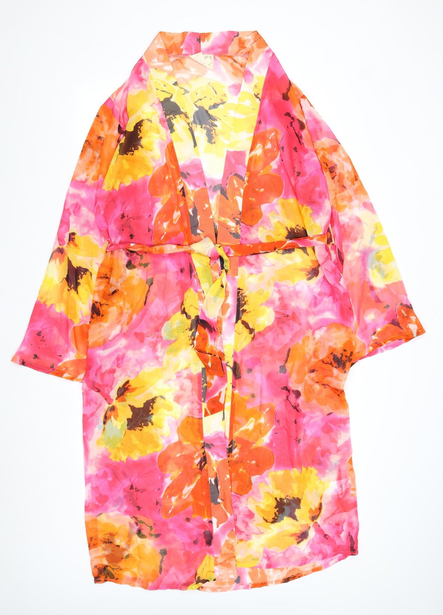 Sacred Hawk Womens Multicoloured Floral Polyester Top Robe Size S Tie