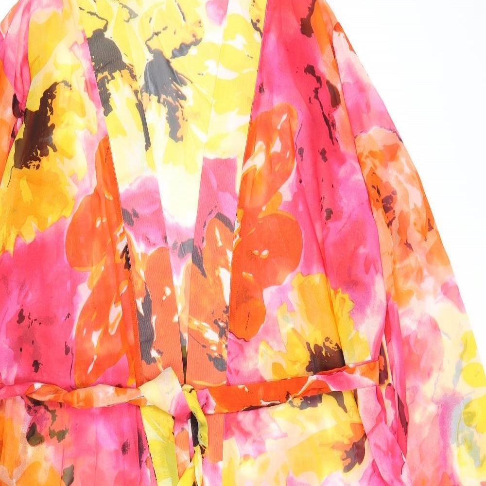 Sacred Hawk Womens Multicoloured Floral Polyester Top Robe Size S Tie
