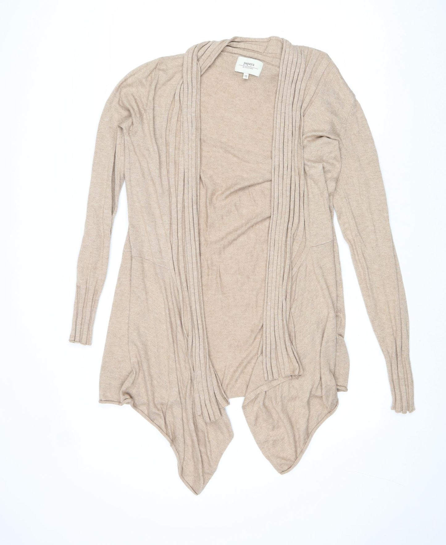 Papaya Womens Brown V-Neck Nylon Cardigan Jumper Size 12