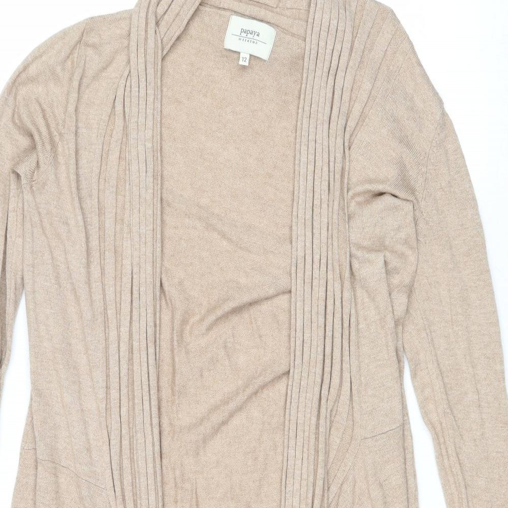 Papaya Womens Brown V-Neck Nylon Cardigan Jumper Size 12