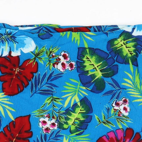 Preworn Womens Blue Floral Cotton A-Line Skirt Size L Button