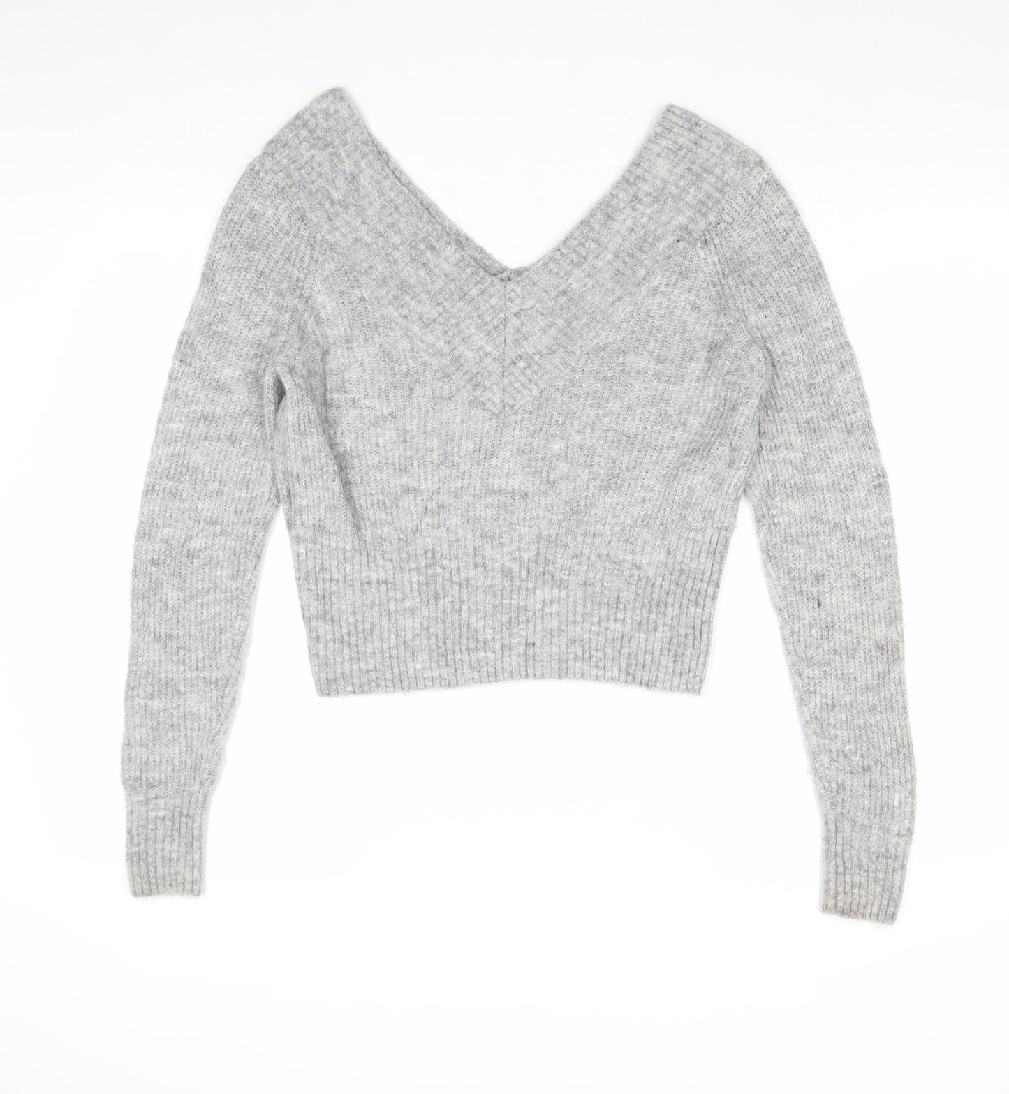 H&M Womens Grey V-Neck Acrylic Pullover Jumper Size M