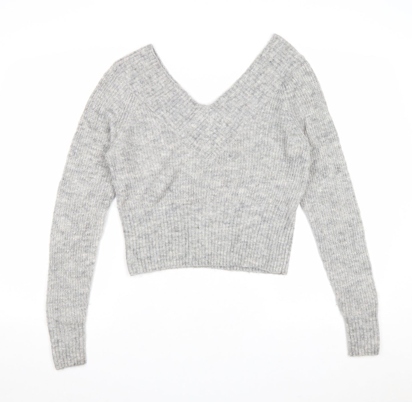 H&M Womens Grey V-Neck Acrylic Pullover Jumper Size M