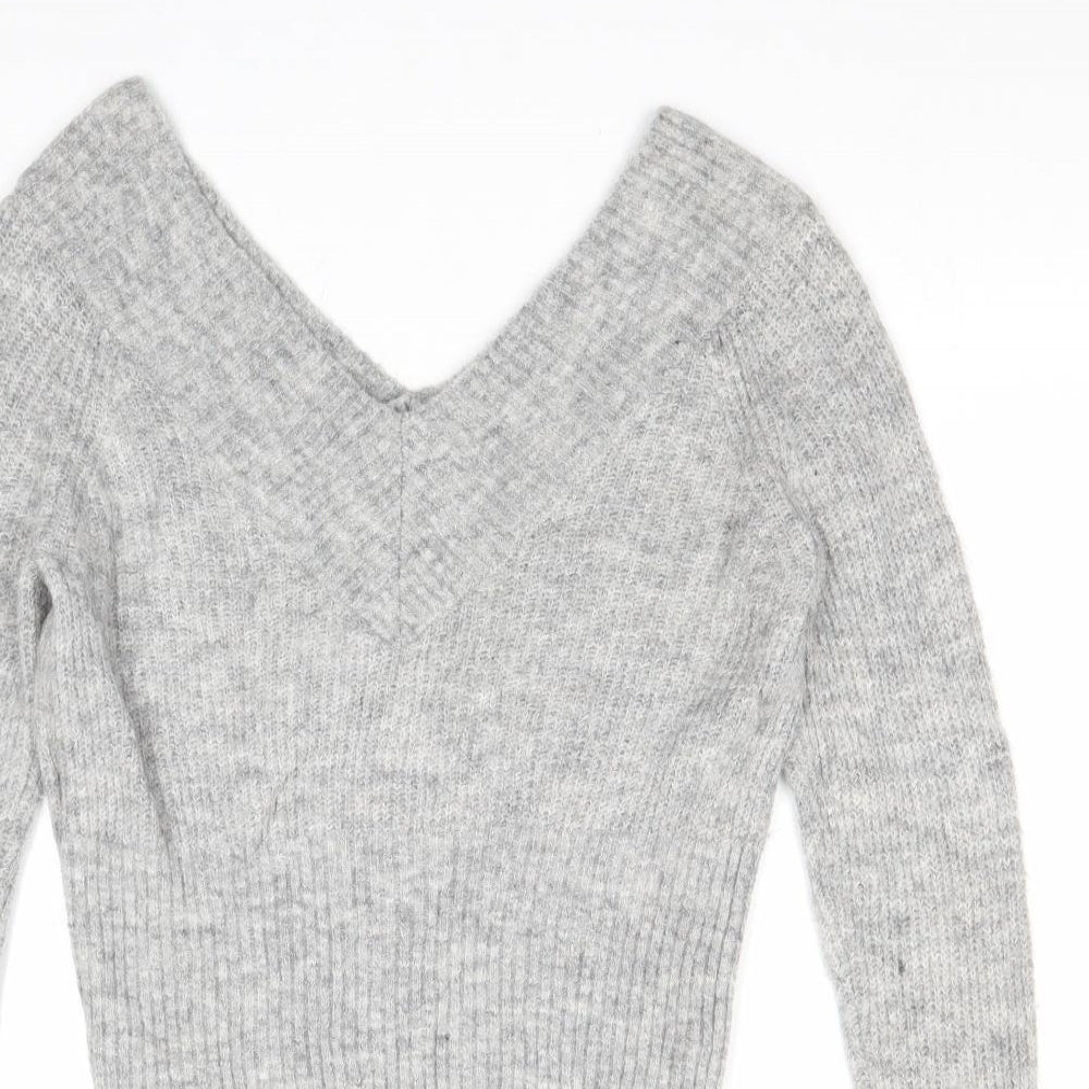 H&M Womens Grey V-Neck Acrylic Pullover Jumper Size M
