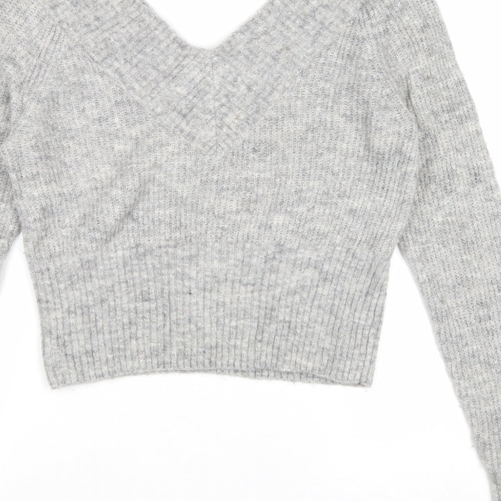 H&M Womens Grey V-Neck Acrylic Pullover Jumper Size M