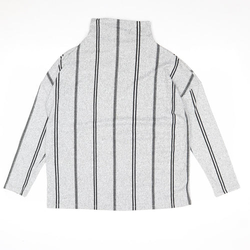 F&F Womens Grey High Neck Striped Polyester Pullover Jumper Size 10