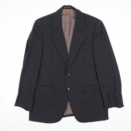 Preworn Mens Black Striped Wool Jacket Suit Jacket Size 40 Regular