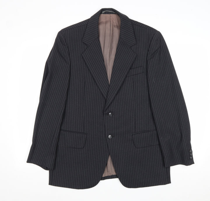 Preworn Mens Black Striped Wool Jacket Suit Jacket Size 40 Regular