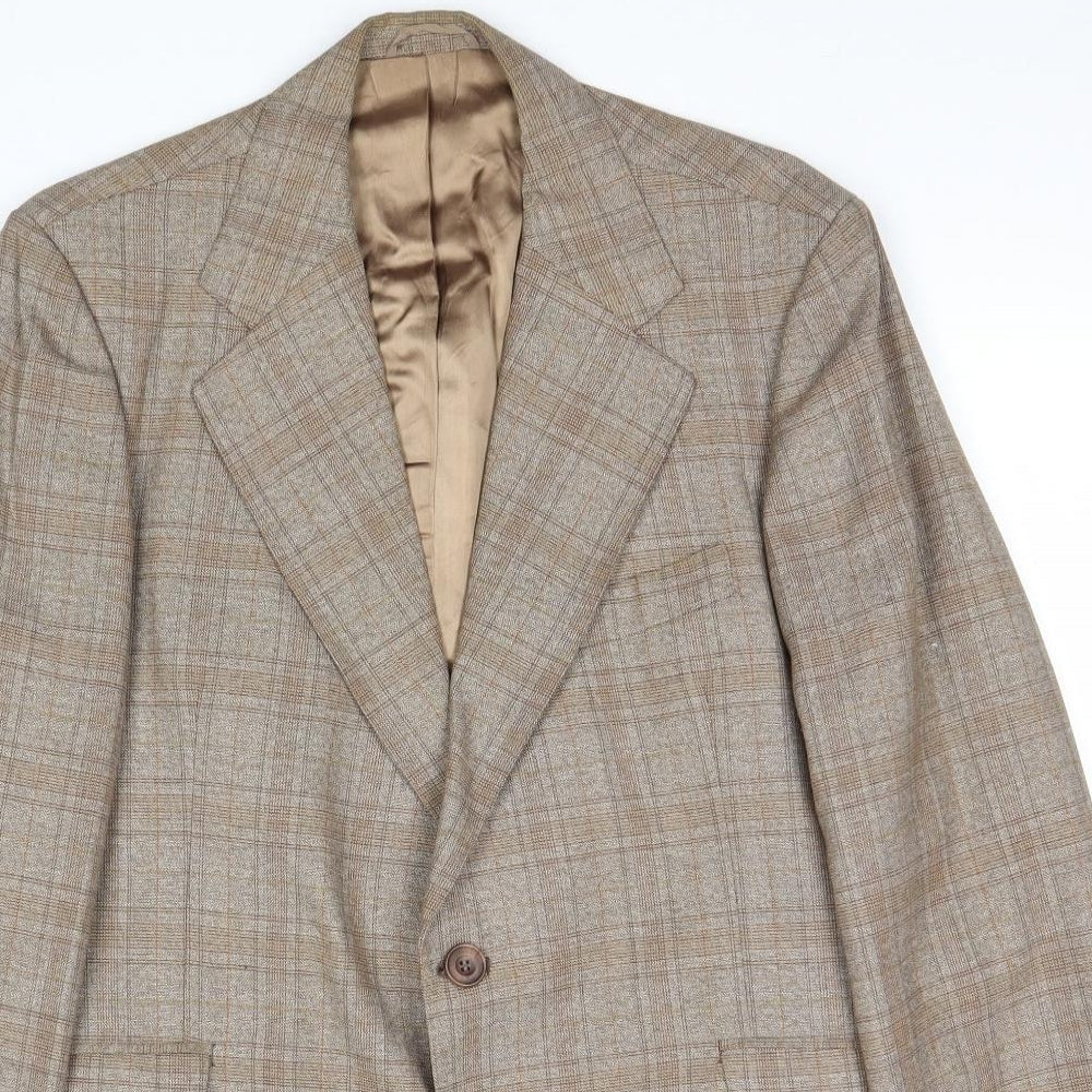 Alexandre Mens Brown Plaid Wool Jacket Blazer Size 38 Regular