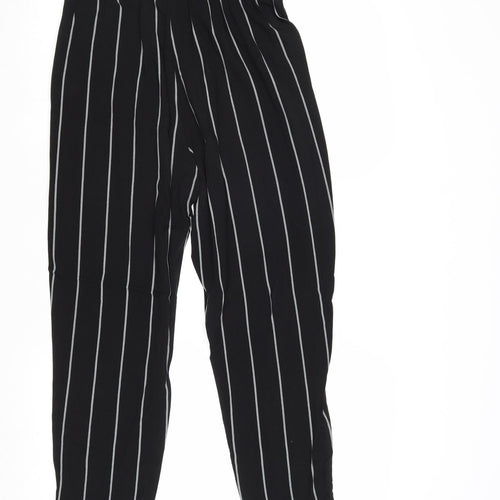PRETTYLITTLETHING Womens Black Striped Viscose Trousers Size 10 Regular Drawstring