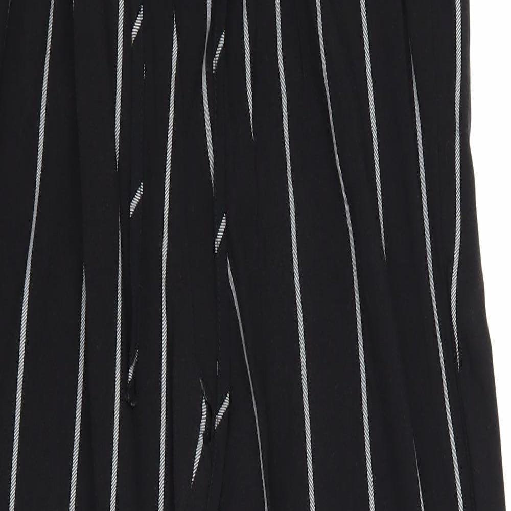 PRETTYLITTLETHING Womens Black Striped Viscose Trousers Size 10 Regular Drawstring