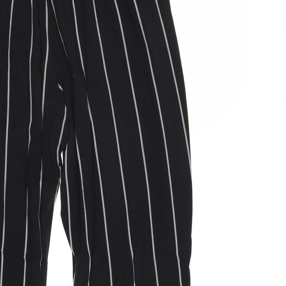 PRETTYLITTLETHING Womens Black Striped Viscose Trousers Size 10 Regular Drawstring