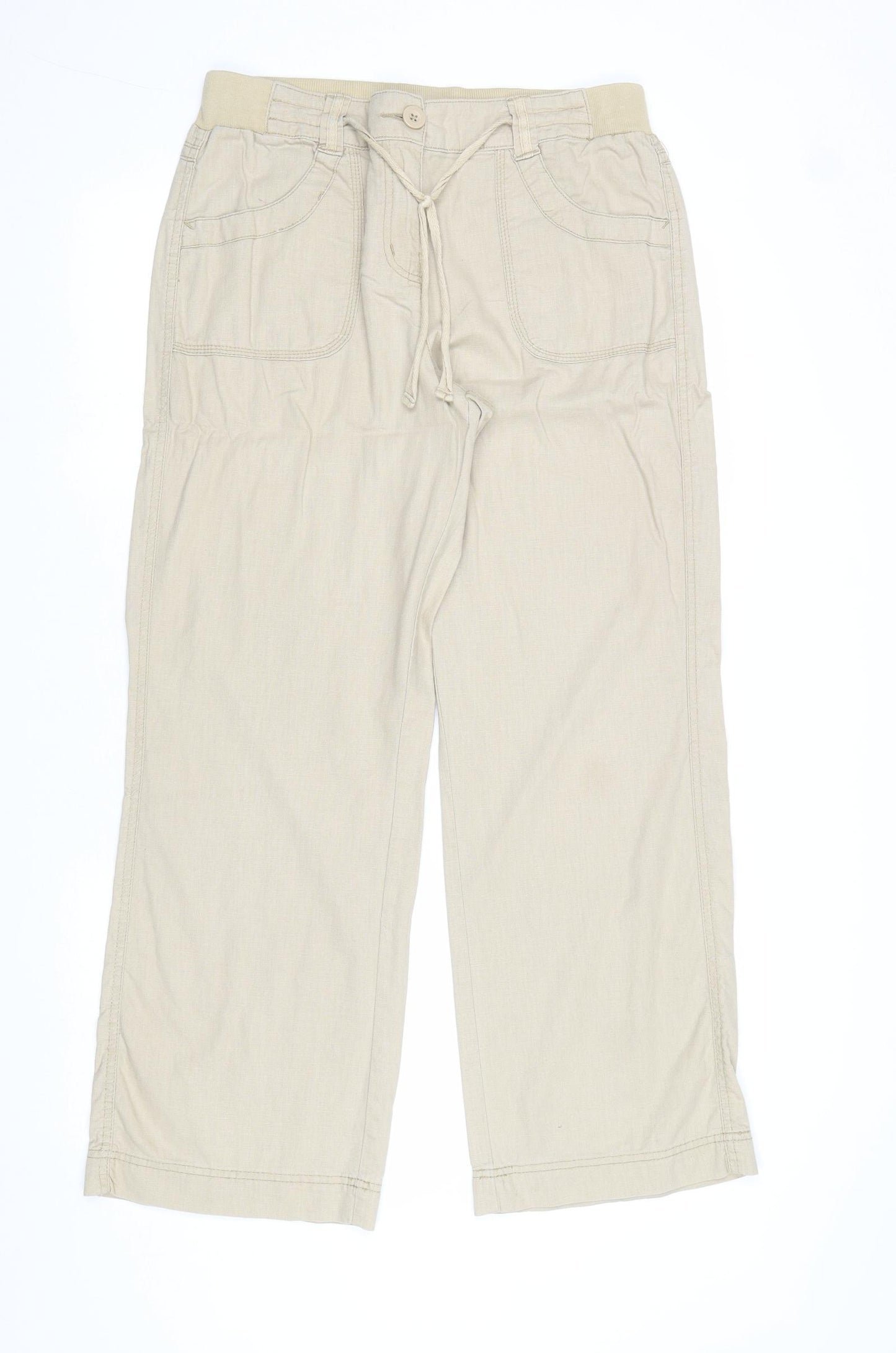 George Womens Beige Linen Trousers Size 12 Regular Zip