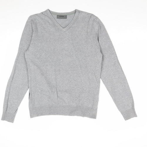 Burton Mens Grey V-Neck Cotton Pullover Jumper Size S Long Sleeve