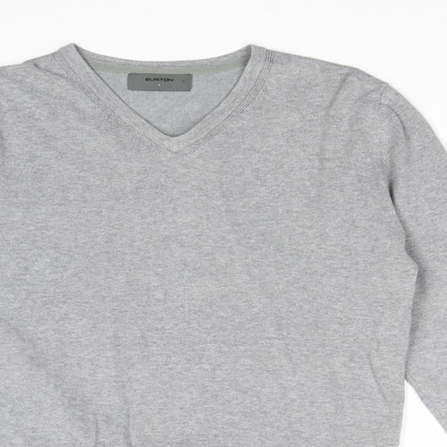 Burton Mens Grey V-Neck Cotton Pullover Jumper Size S Long Sleeve