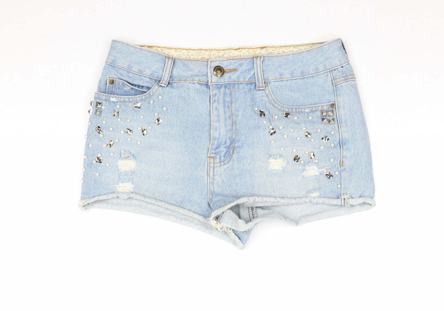 Denim & Co. Womens Blue Cotton Hot Pants Shorts Size 8 Regular Zip