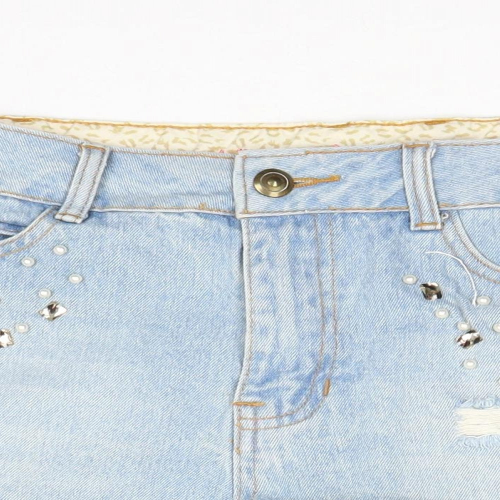 Denim & Co. Womens Blue Cotton Hot Pants Shorts Size 8 Regular Zip