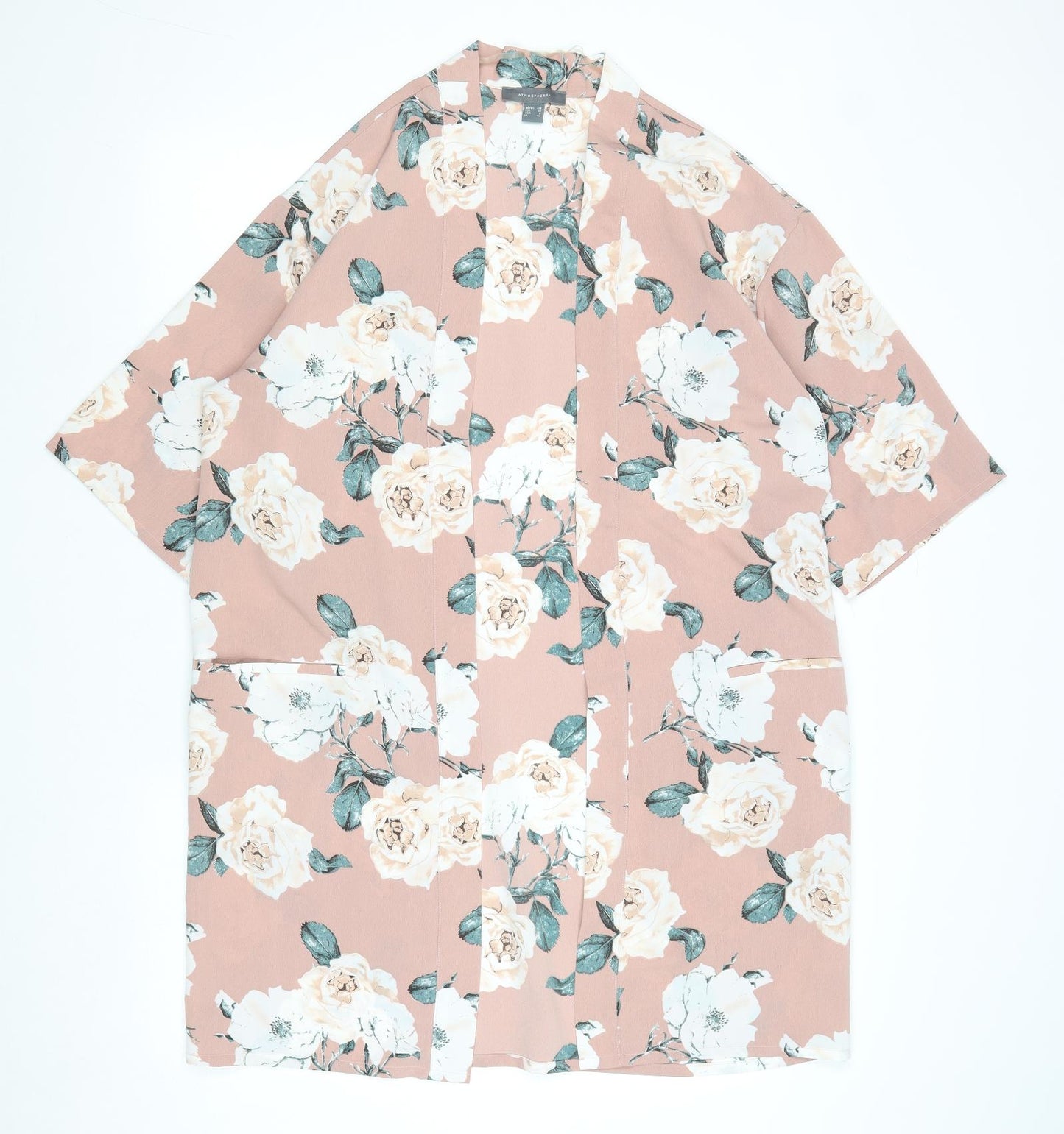 Atmosphere Womens Pink Floral Polyester Kimono Blouse Size 10 V-Neck