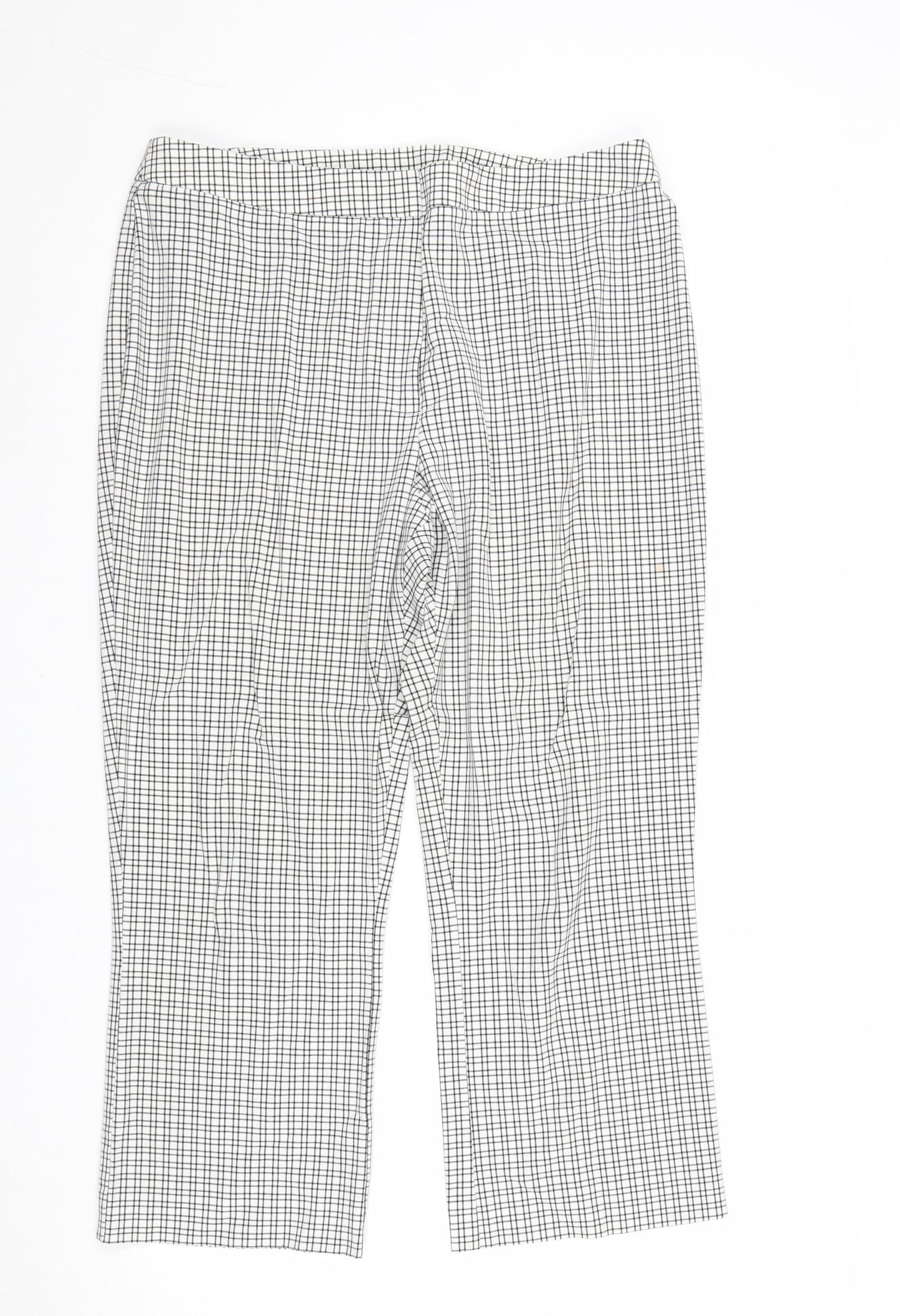 Marks and Spencer Womens White Plaid Polyester Trousers Size 32 in Regular Zip