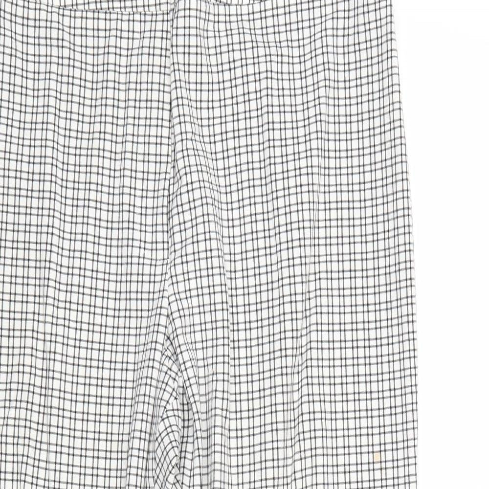 Marks and Spencer Womens White Plaid Polyester Trousers Size 32 in Regular Zip