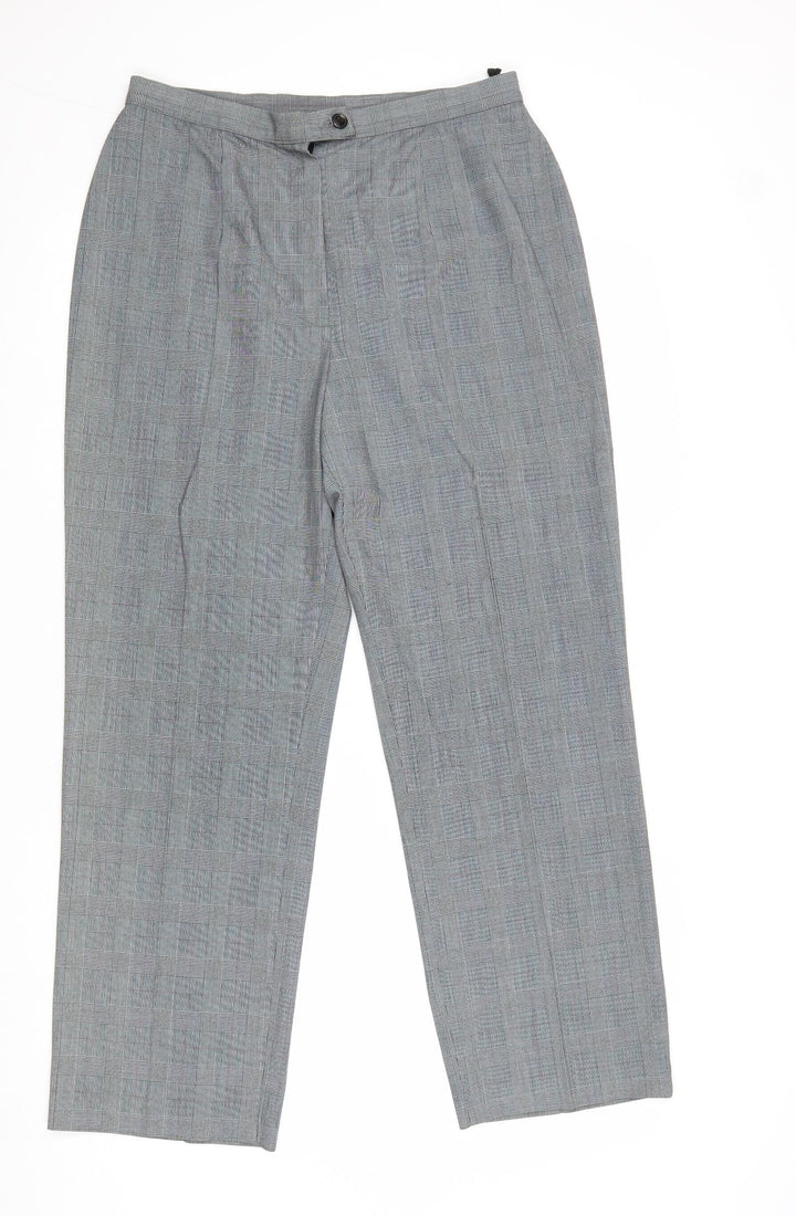 Marks and Spencer Womens Grey Plaid Polyester Trousers Size 14 Regular Zip