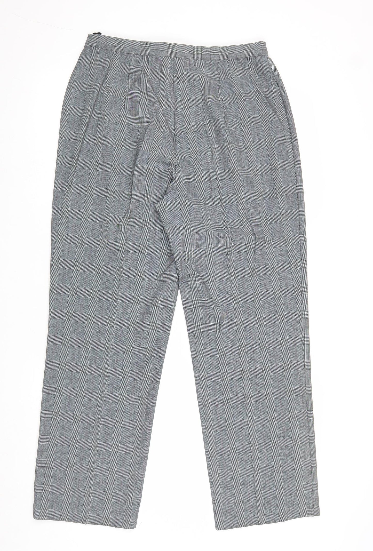 Marks and Spencer Womens Grey Plaid Polyester Trousers Size 14 Regular Zip