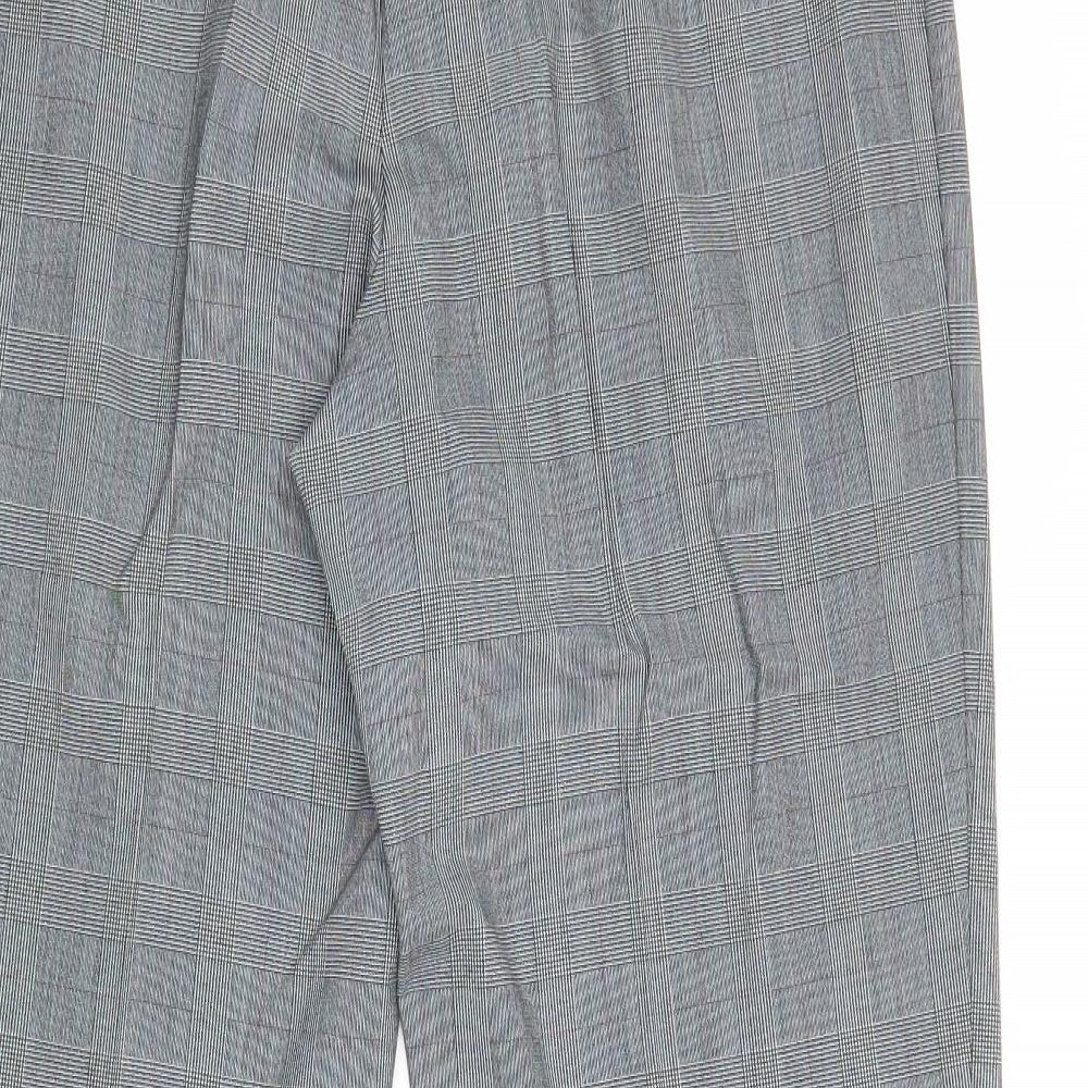 Marks and Spencer Womens Grey Plaid Polyester Trousers Size 14 Regular Zip