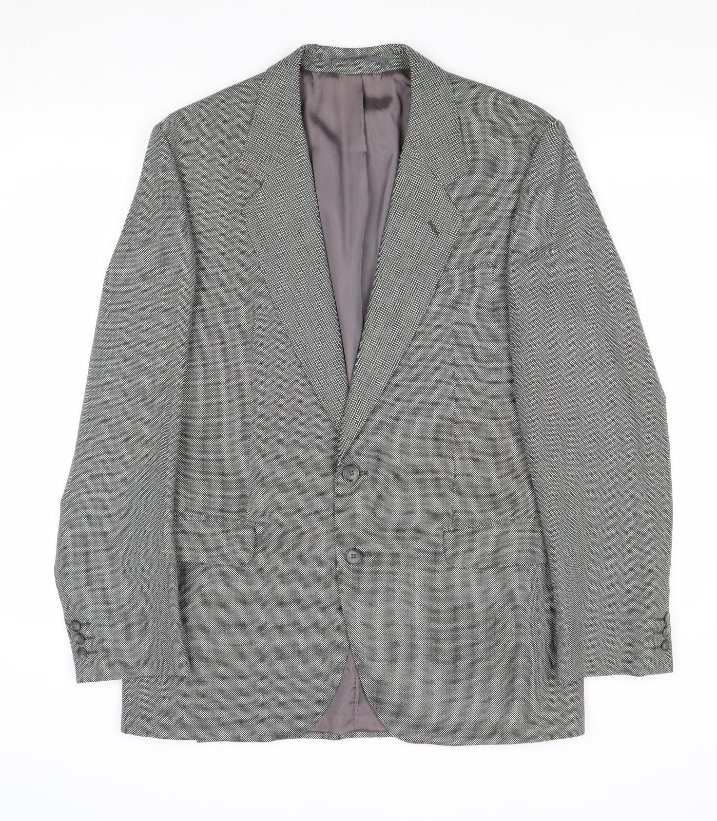 VARTEKS Mens Grey Geometric Polyester Jacket Suit Jacket Size 40 Regular