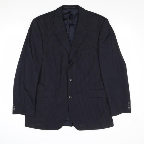 Burton Mens Blue Striped Wool Jacket Suit Jacket Size 42 Regular